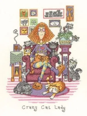 Heritage Crafts Cross Stitch Kit - Crazy Cat Lady • £30