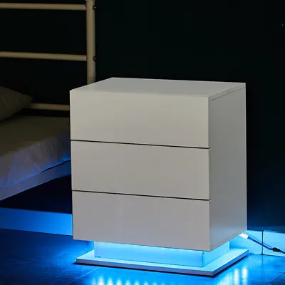 High Gloss LED Cabinet Cupboard Bedside Table Side End Table Living Room CLIPOP • £69.99