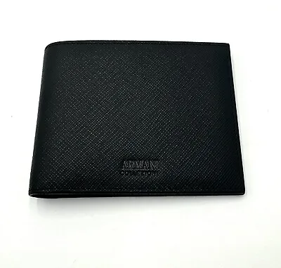 Armani Collezioni Black With Red Saffiano Leather Bi-fold  Wallet Authentic • $74.99