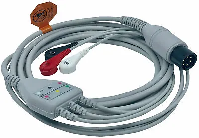 EKG ECG Cable 3 Lead Wire Snap Type For Patient Monitors 6 Pin AHA WARRANTY 9ft • $48.23
