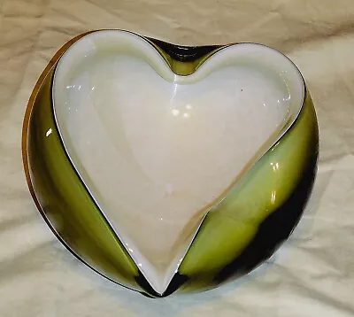 Barbini Murano Glass Olive Green Heart Bowl/ Ashtray/Candy Dish • $50