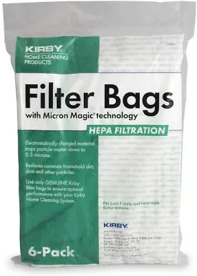 Kirby 204811 HEPA White Cloth Allergen Reduction Bags X 6 Genuine + Free Belt • $18.30
