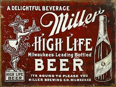 Vintage Miller High Life Poster Ad Reproduction Steel Sign Bar Pub Decor • $19.99