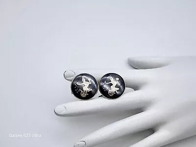 Vintage Round Cufflinks 925 Sterling Silver Dancers Marked Made In Siam 10.4 Gr! • $24.99