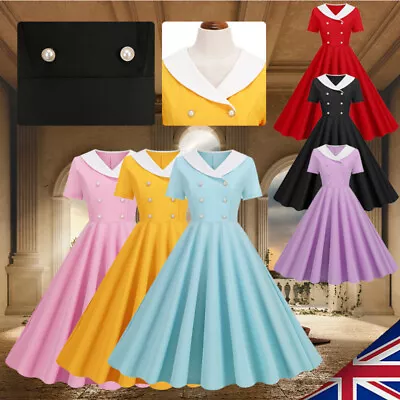 Uk Women Vintage 50's Style Rockabilly Swing Wrap Evening Party Silky Dress • £18.59