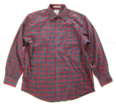 L.L. Bean Cotton Green Red Plaid Button Down Long Sleeve Traditional Fit Shirt M • $22.49