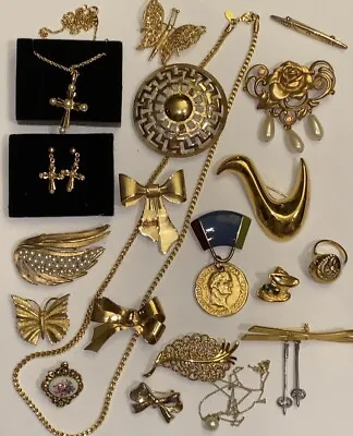 Vintage Jewelry Lot Wearable Signed Mixed Gold Tone Monet Trifari Coro BSK Avon • $56