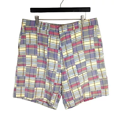 Vintage BERLE Golf Mens Madras Shorts Plaid Pastel Patchwork Chino Size 38 Surf • $29.99