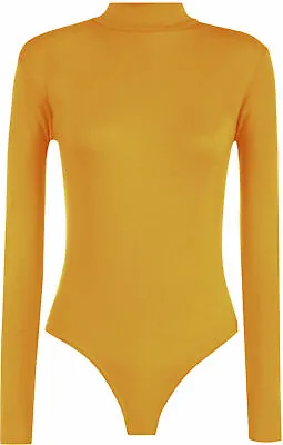Womens Turtle Polo Neck Bodysuit Leotard Long Sleeve Top 8-26 • £4.13