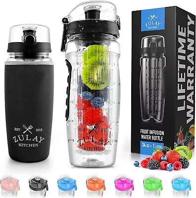 Zulay Fruit Infuser Water Bottle With Sleeve Anti-Slip Grip - 32 Oz • $17.99