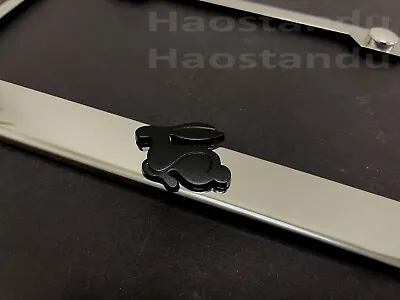 1x (Black) RABBIT 3D Emblem Stainless Steel Chrome License Plate Frame RUST FREE • $22