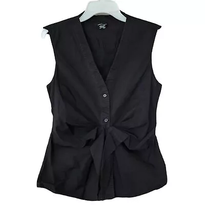 Moda International Women's Large V-neck Black Sleeveless Button-up Blouse • $18