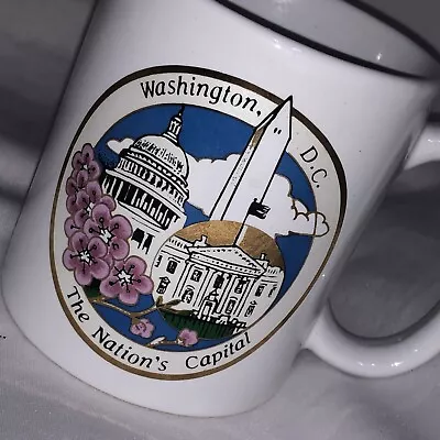 Vintage Souvenir Washington DC Nations Capital Cup Mug Cherry Blossoms Monument • $9