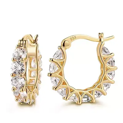 Gold Silver Plated Hoop Earrings With Cubic Zirconia Unisex Hip Hop Jewelry • $4.99