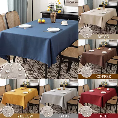 Linen Table Cloth WaterProof Polyester Rectangular Tablecloth Dining Table Cover • £11.05