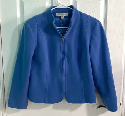 Mainbocher Women's Blue Wool Cashmere Short Zip Coat Size 12 • $9.99