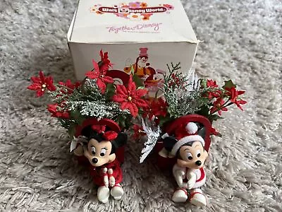 Mickey And Minnie Santa Poinsettia Basket Decorations Vintage 1988 Very Rare • $29