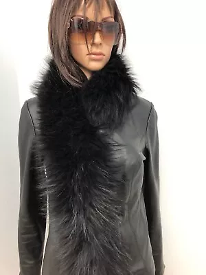 36 Inch GENUINE Black Finnish Raccoon FUR COLLAR SCARF Boa N19-403 • $56.41