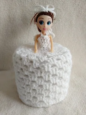 £9.99 • Buy White Crocheted Toilet Roll Doll Cover