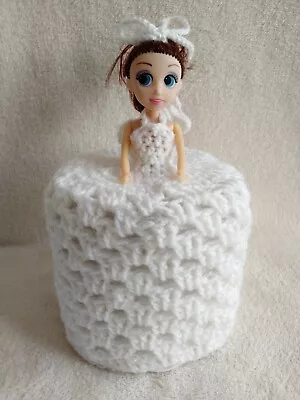 £9.99 • Buy White Crocheted Toilet Roll Doll Cover