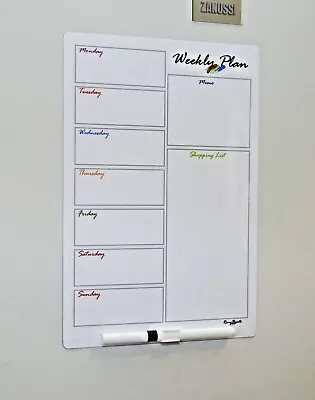 Magnetic Fridge Weekly Meal Planner Drywipe A4 White Notice Board + Pen • £5.98