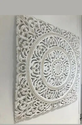 £36 • Buy WHITE MORROCAN STYLE CARVED WOOD HANGING PANEL WALL ART HOME DECOR 56 X 56cms..