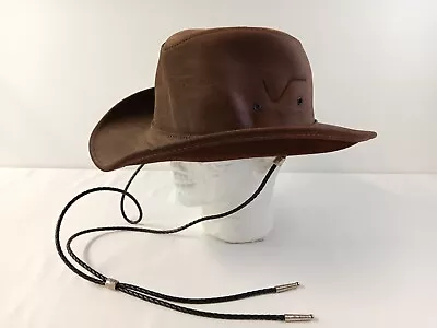 Minnetonka Leather Brown Cowboy Hat With Bolo Tie Strap Size Small • $20.96