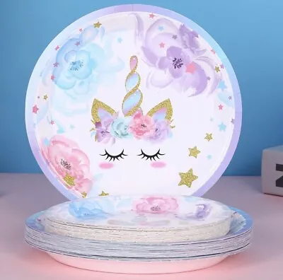 Unicorn Party Supplies Unicorn Plates And Napkin Straws Tablecover For Birthday • £19.23