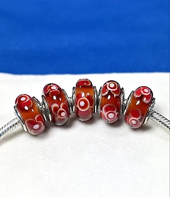 Authentic Pandora Cinnamon Red Flowers For You Murano Glass Charm 790646 Retired • $16.99