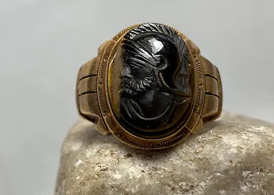 10K Yellow Gold Mens Cameo Ring 6.07g Fine Jewelry Sz 8.5 Band Soldiers Profile  • $329.95