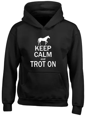 Keep Calm Trot On Horse Riding Equestrian Gifts Girls Boy Kids Hooded Top Hoodie • £13.99
