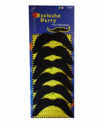 Pack Of 6 Stick On Black 70's Fake Moustache Self Adhesive Mexican Fancy Dress • £2.45