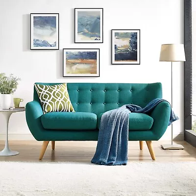 Modway Remark Mid-Century Modern Loveseat With Upholstered Fabric In Teal • $726.95