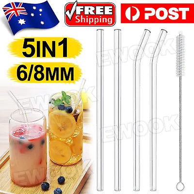 $9.85 • Buy AU 5X Glass Pyrex Drinking Straws Pack Bent Straight Reusable Eco-friendly
