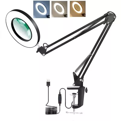 16W Magnifier LED Lamp 10X Magnifying Glass Desk Reading Light With Clamp Stand • $53.72