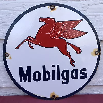  Vintage Mobil Gasoline Porcelain Sign Gas Station Pump Plate Mobilgas Oil • $29.99