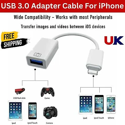 USB 3.0 Female To 8 Pin For IPhone Male OTG Adapter Cable Camera For IPhone IPad • £4.89