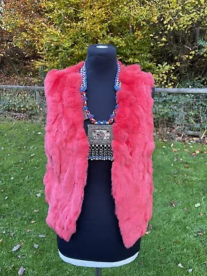 Lou Andrea Designer Coral Colour Patchwork Rabbit Fur Gilet Waistcoat L / UK12 • £59