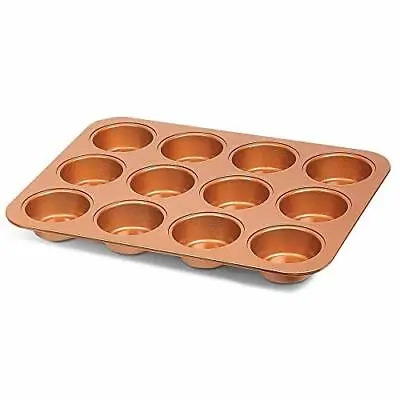 Ceramic Coated Copper Muffin Pan 12 Cups Nonstick Even Baking Dishwash Oven Safe • $16.98