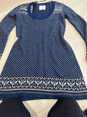 Fat Face Fair Isle Nordic  Knit Longline Jumper Tunic Dress UK 10 Blue Cute Warm • £6.35