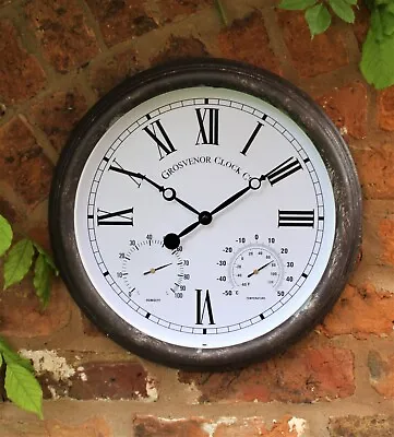 £15.95 • Buy Garden Station Wall Clock With Thermomter Indoor Outdoor Roman 38cm Rust Effect