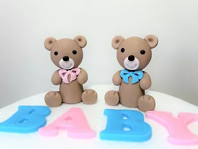 2 Edible Bears Cake Decoration. Birthday Cake Topper. Baby Shower. Gender Reveal • £9.90