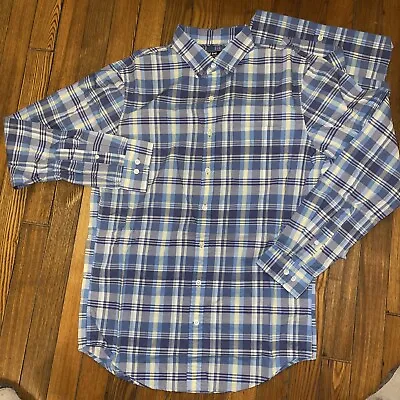 Sz MT Lands End Blue Plaid Flannel Men Shirt 15-15.5 TAILORED FIT New • $18.99