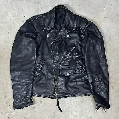 Vintage Genuine Leather Distressed Repaired Biker Jacket For Harley Riders M/L • $120