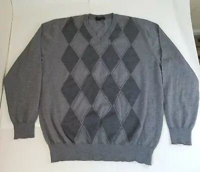 Enzo Mantovani Men's 100% Fine Merino Wool L V Neck Sweater Gray Italy Argyle • $29.99