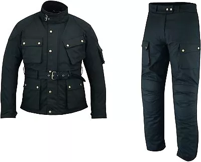 New WARRIOR Classic Motorcycle Waxed Cotton CE Armour Breathable Waterproof Suit • $239.95