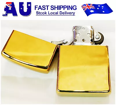 $13.99 • Buy New Polish Gold Flip Top Metal Refillable Windproof Oil Lighter AU Stock