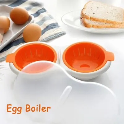 Microwave With Cover Eggs Poacher Double Cup Baking Tool Egg Cooker Steamer • £7