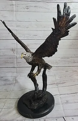 Flying Fishing Bald Eagle Military Art American Patriotic Bronze Marble Statue • $299.50