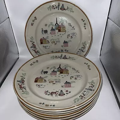 Newcor Stoneware 6004 Our Country Dinner Plates 10.5” Lot Of 6 Vintage • $49.80